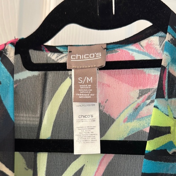 Chico's Blue and Pink Tropical Pattern Oversized Kimono - Picture 2 of 5